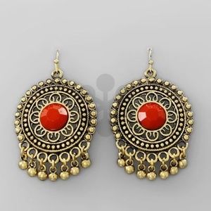 Round Ethnic Earrings! Boho Style with Red bead